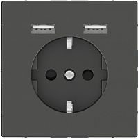 Розетка с заземлением +2xUSB тип A+A без рамки Schneider Electric Merten D-Life 1-м. антрацит картинка